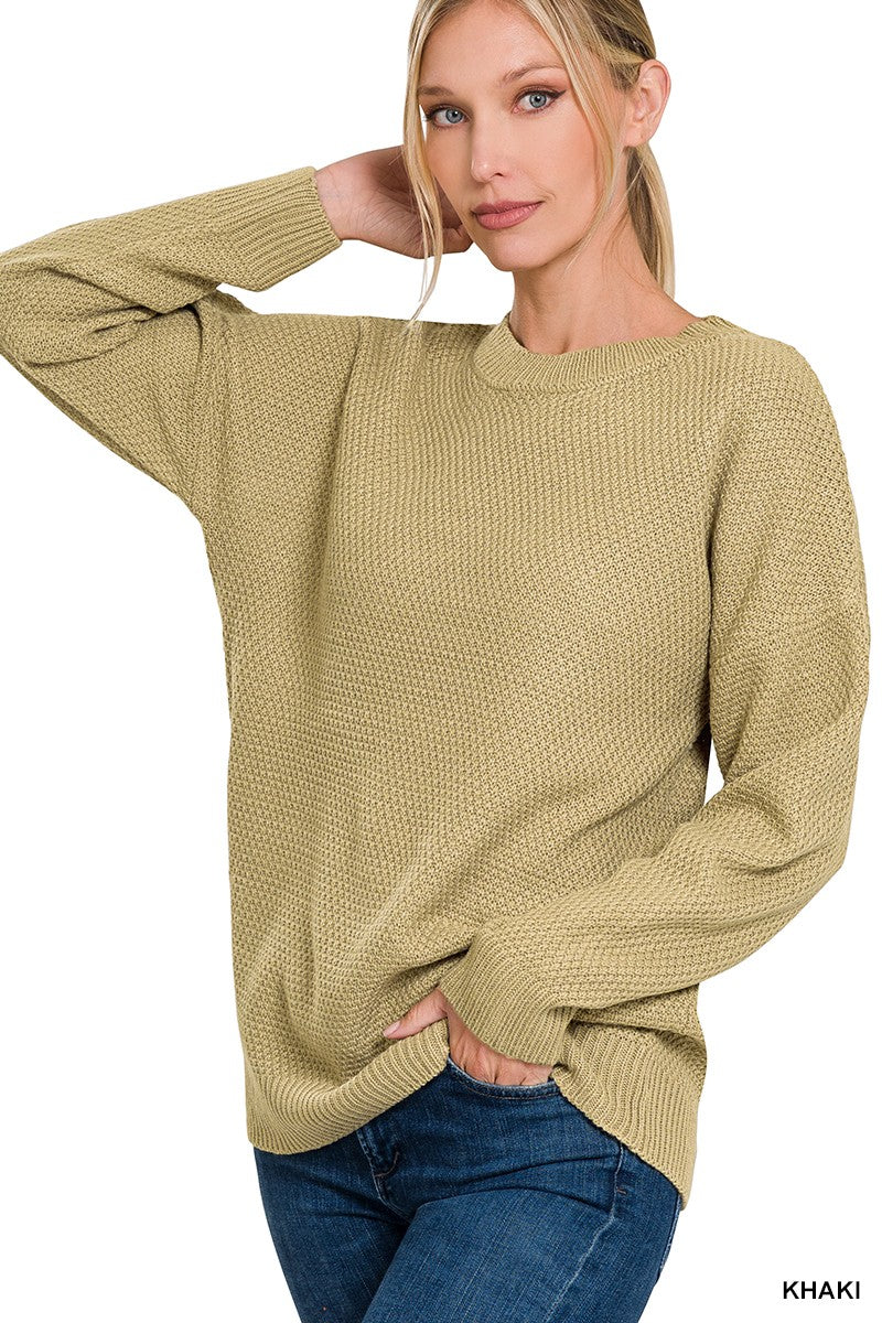 Crewneck Waffle-knit Sweater