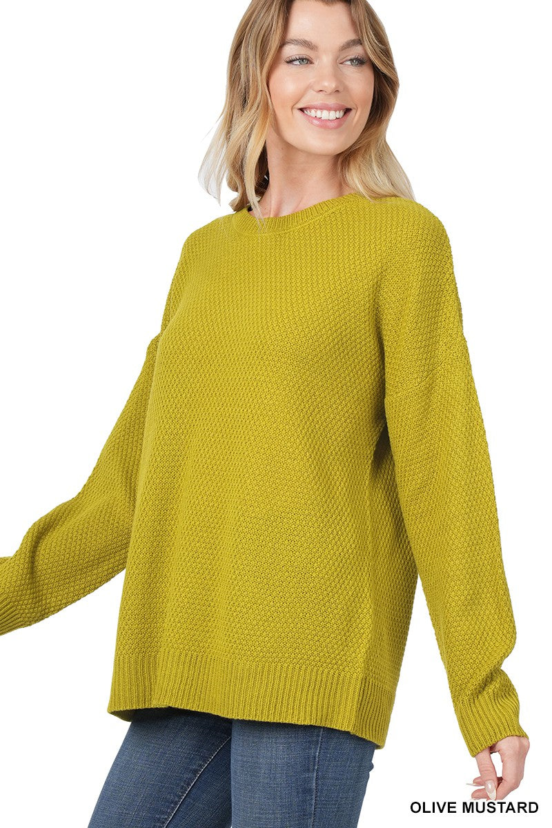 Crewneck Waffle-knit Sweater