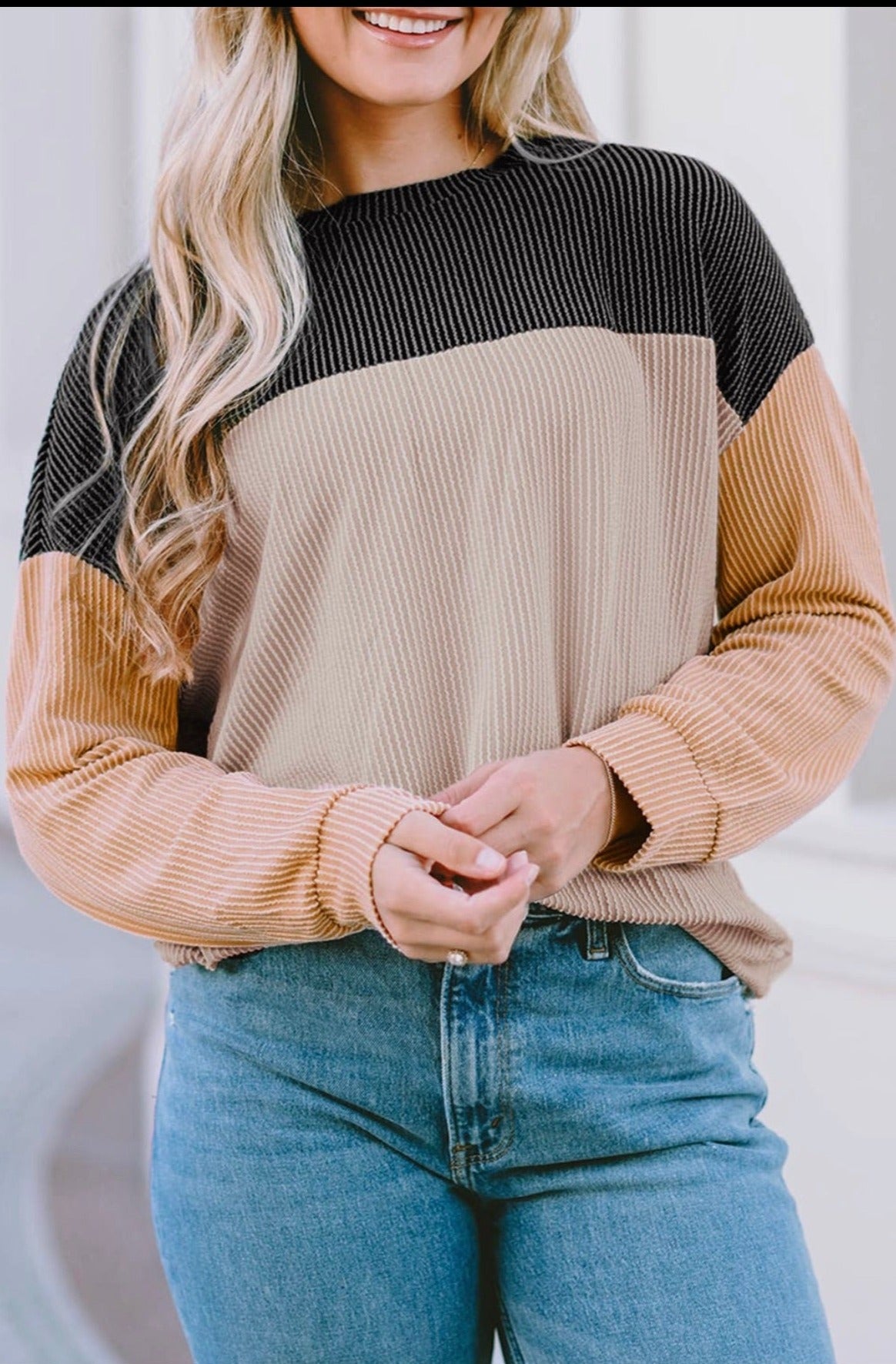 Ribbed Color-block Long Sleeve
